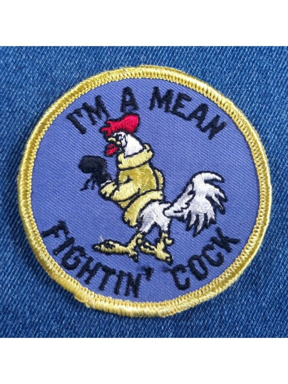 NOS 70s Original Vintage I'm A Mean Fighting 3" Patch Humor Comedy Funny